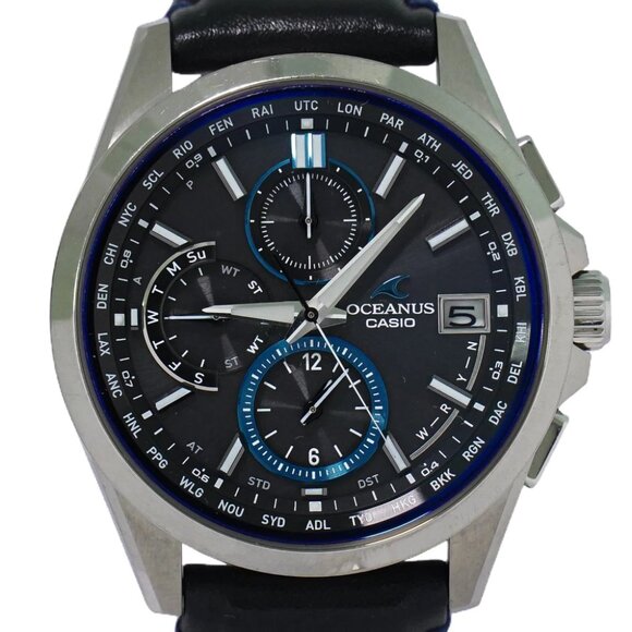 CASIO OceanusOCW-T2600 Stainless Steel Leather Solar Watch Men Black Blue